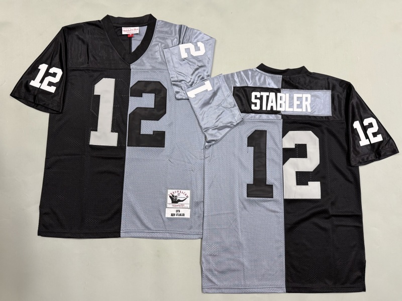 Men 2025 Nike Oakland Raiders #12 Stabler black grey Throwback Limited NFL Jersey style 001